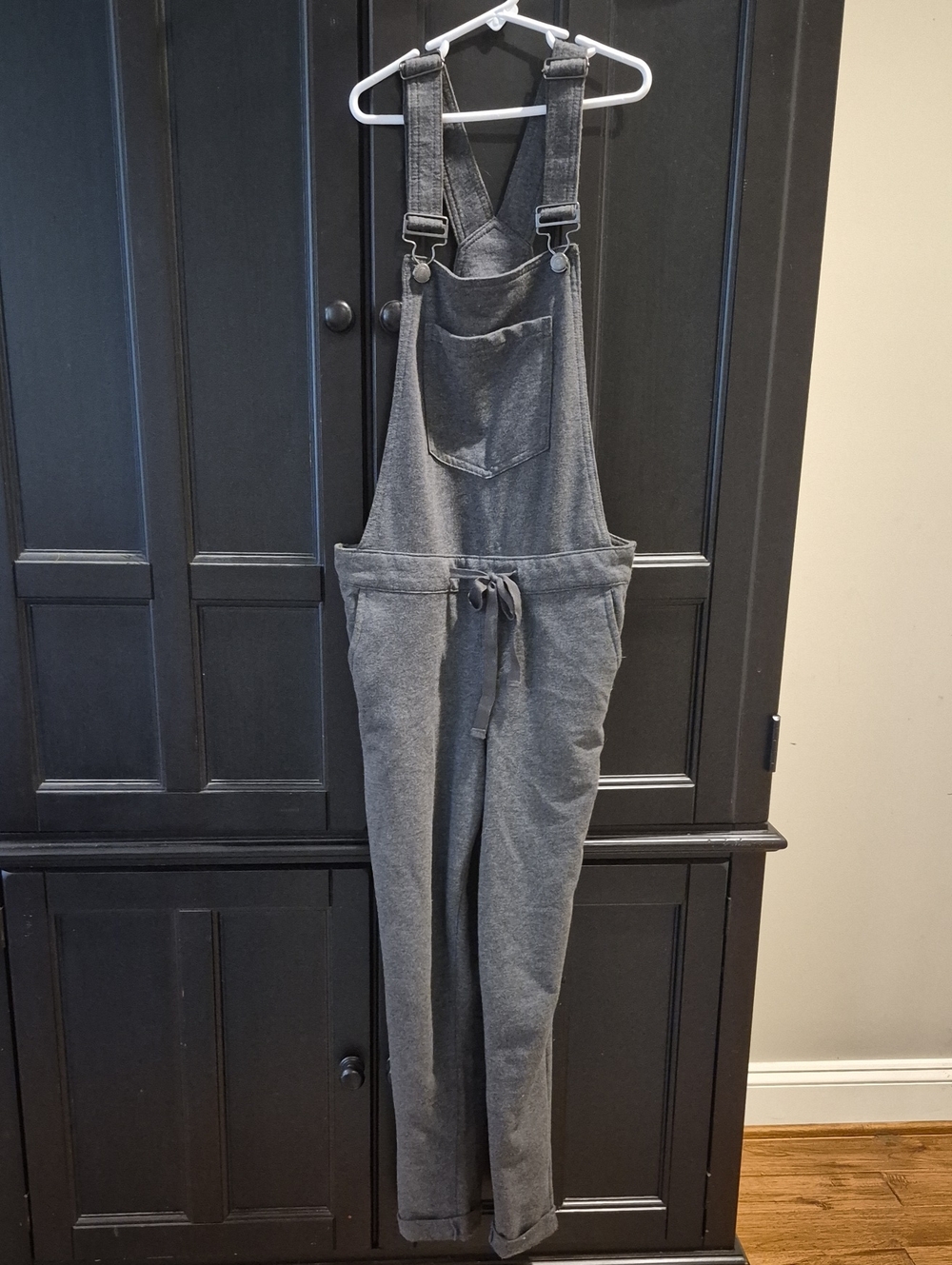 Blue Spice Gray Knit Overalls Jumpsuit with Drawstring Waist